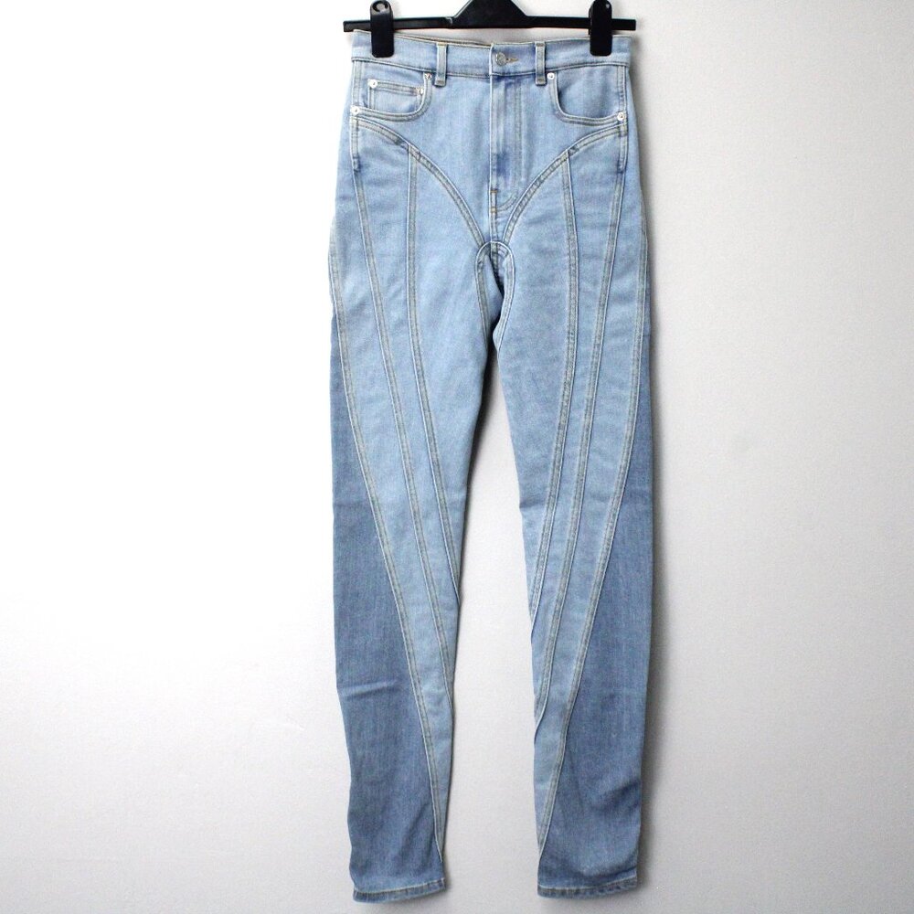 Mugler Light Blue Skinny Jeans with Panel Stitching